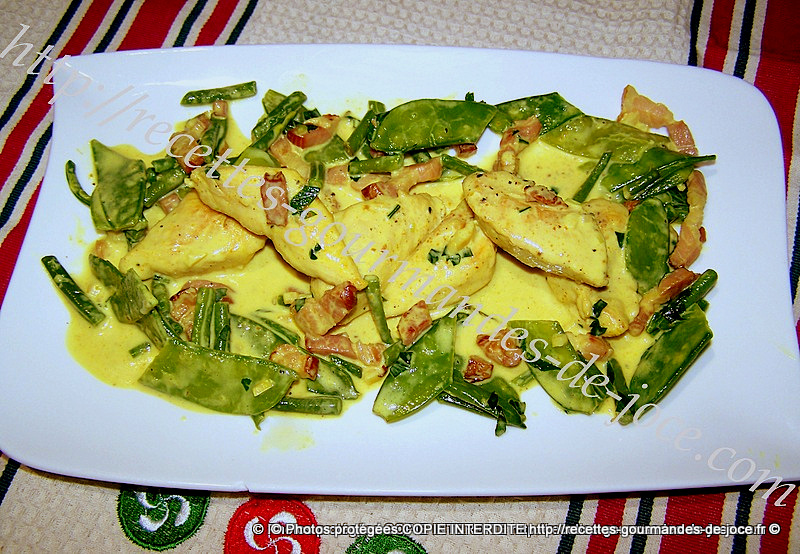 Aiguillettes De Poulet Au Curry Haricots Verts Et Pois Gourmands Recettes Gourmandes De Joce