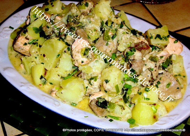 Roussette et saumon aux pommes de terre à la crème. – Recettes