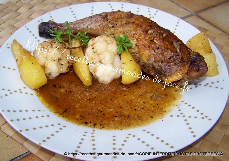 Cuisses de pintade aux épices cajun, pommes de terre et chou-fleur