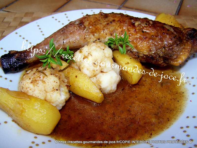 Cuisses de pintade aux épices cajun, pommes de terre et chou-fleur