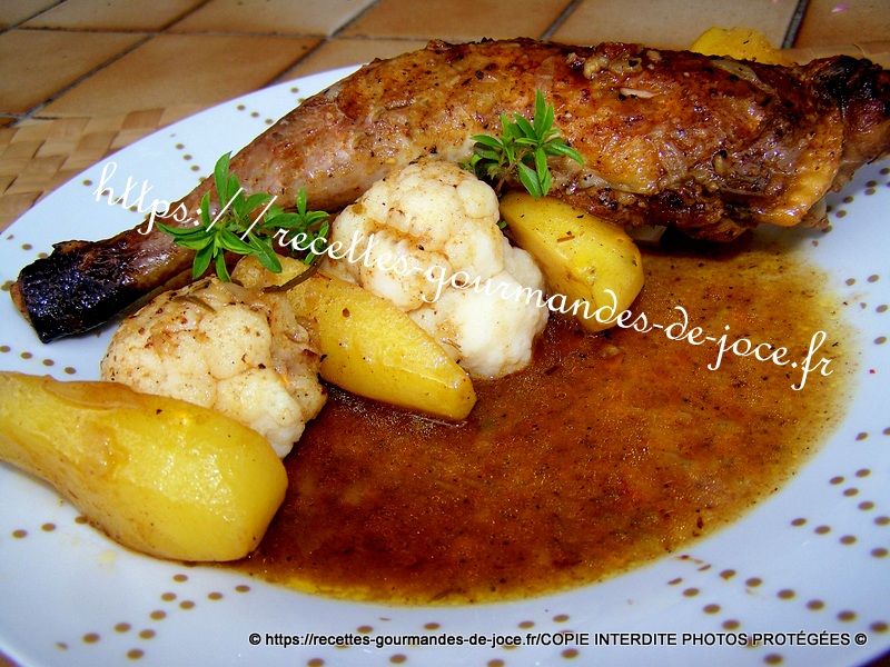 Cuisses de pintade aux épices cajun, pommes de terre et chou-fleur