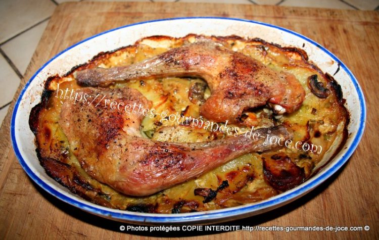 Cuisses de pintade, pommes de terre et champignons au four. – Recettes