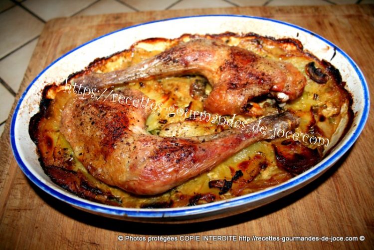 Cuisses de pintade, pommes de terre et champignons au four. – Recettes