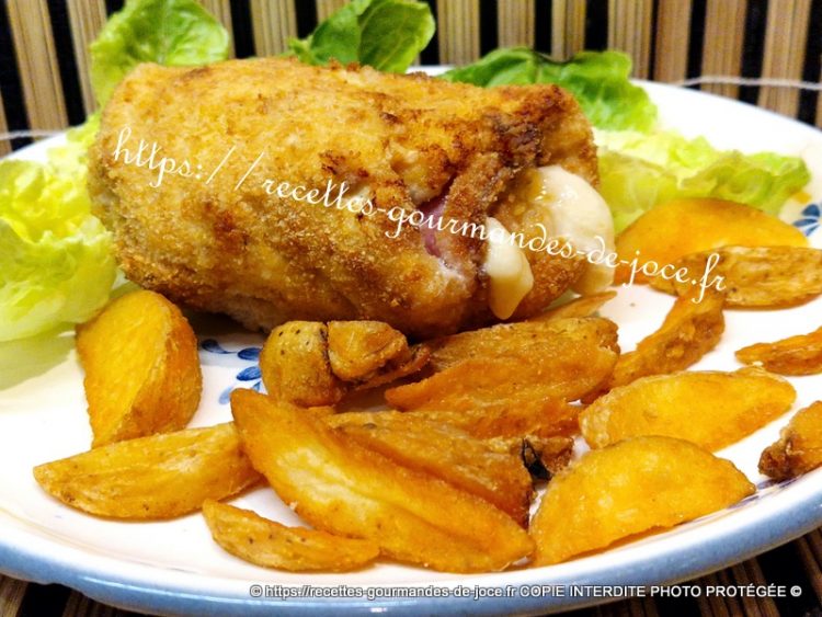 Cordons bleus de poulet au jambon, bacon et pont l’évêque. Cuisson air