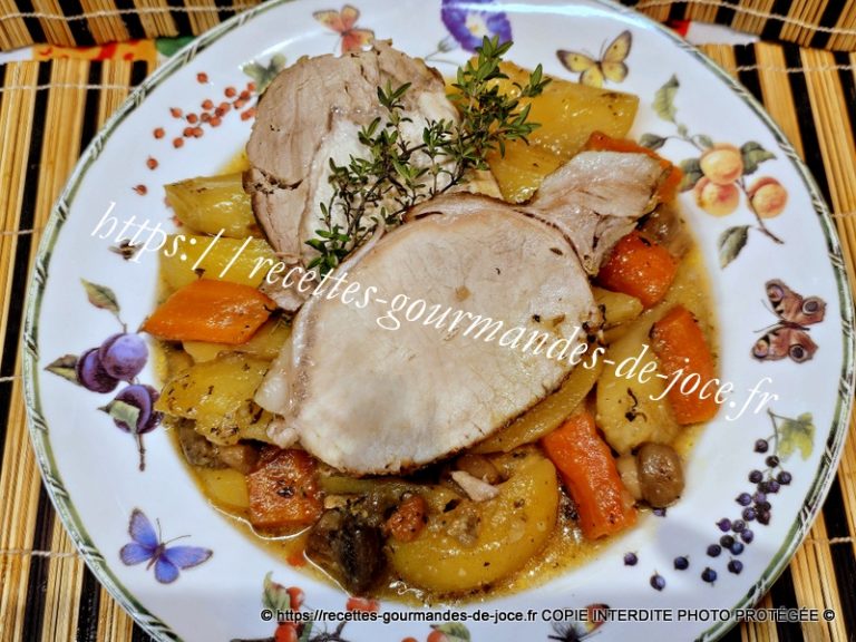 Carré de porc en cocotte aux champignons, carottes et pommes de terre